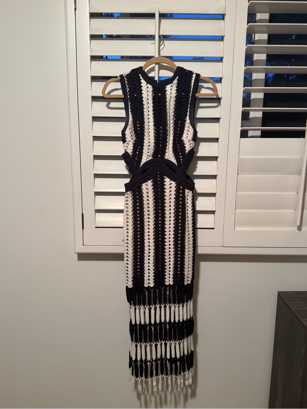 Self-Portrait Navy Blue and White Crochet Maxi Dress